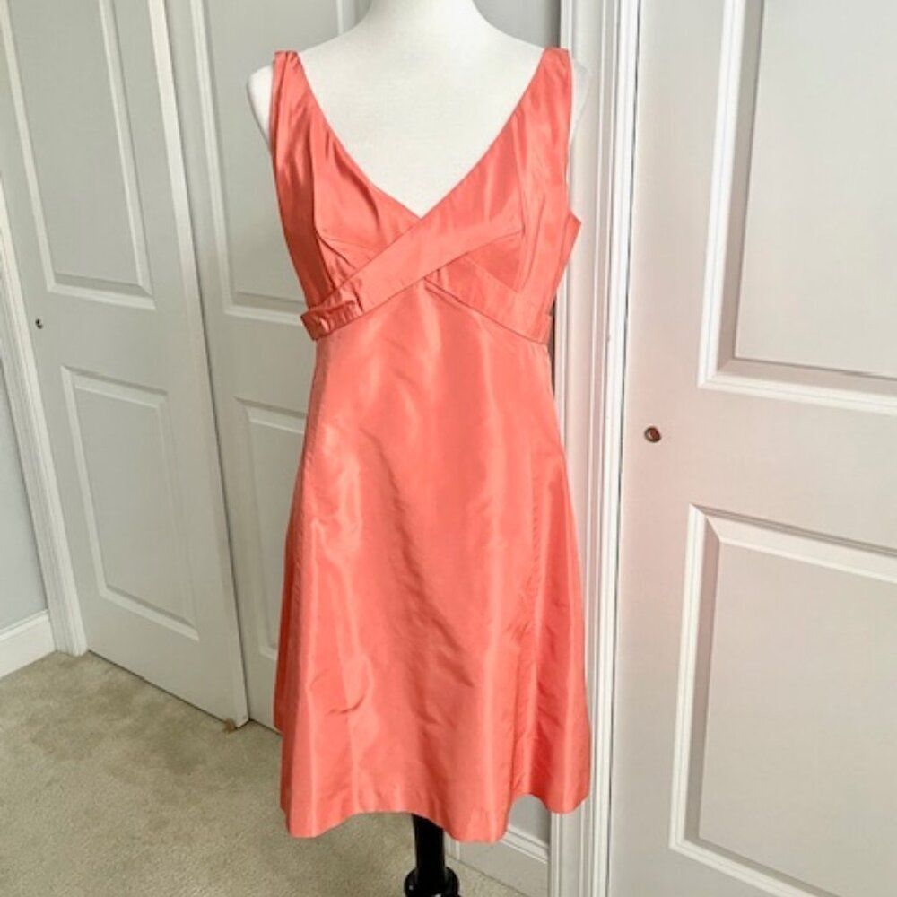 J. Crew Pink Coral Silk Acetate Dress with V-Neck and Layered Skirt 12